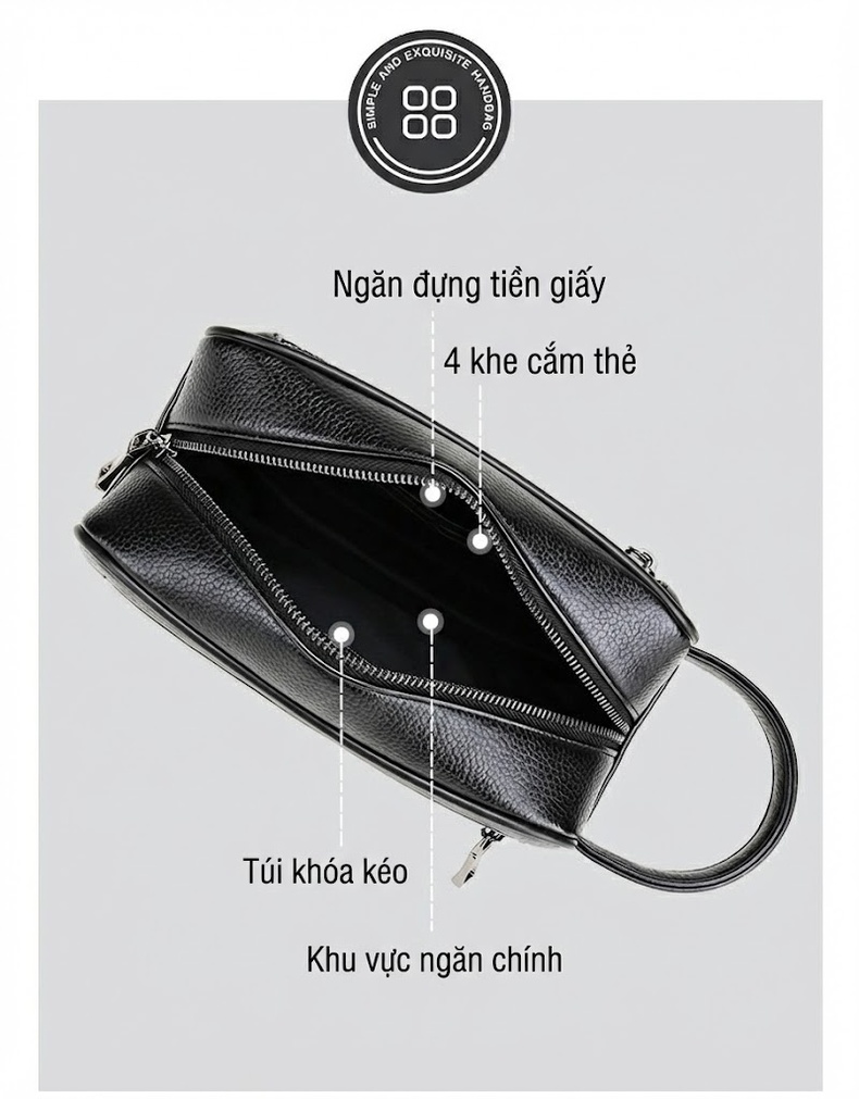 Túi Cầm Tay Nam Da Bóng Thời Trang Công Sở Nhiều Ngăn Màu Nâu chi tiết 8