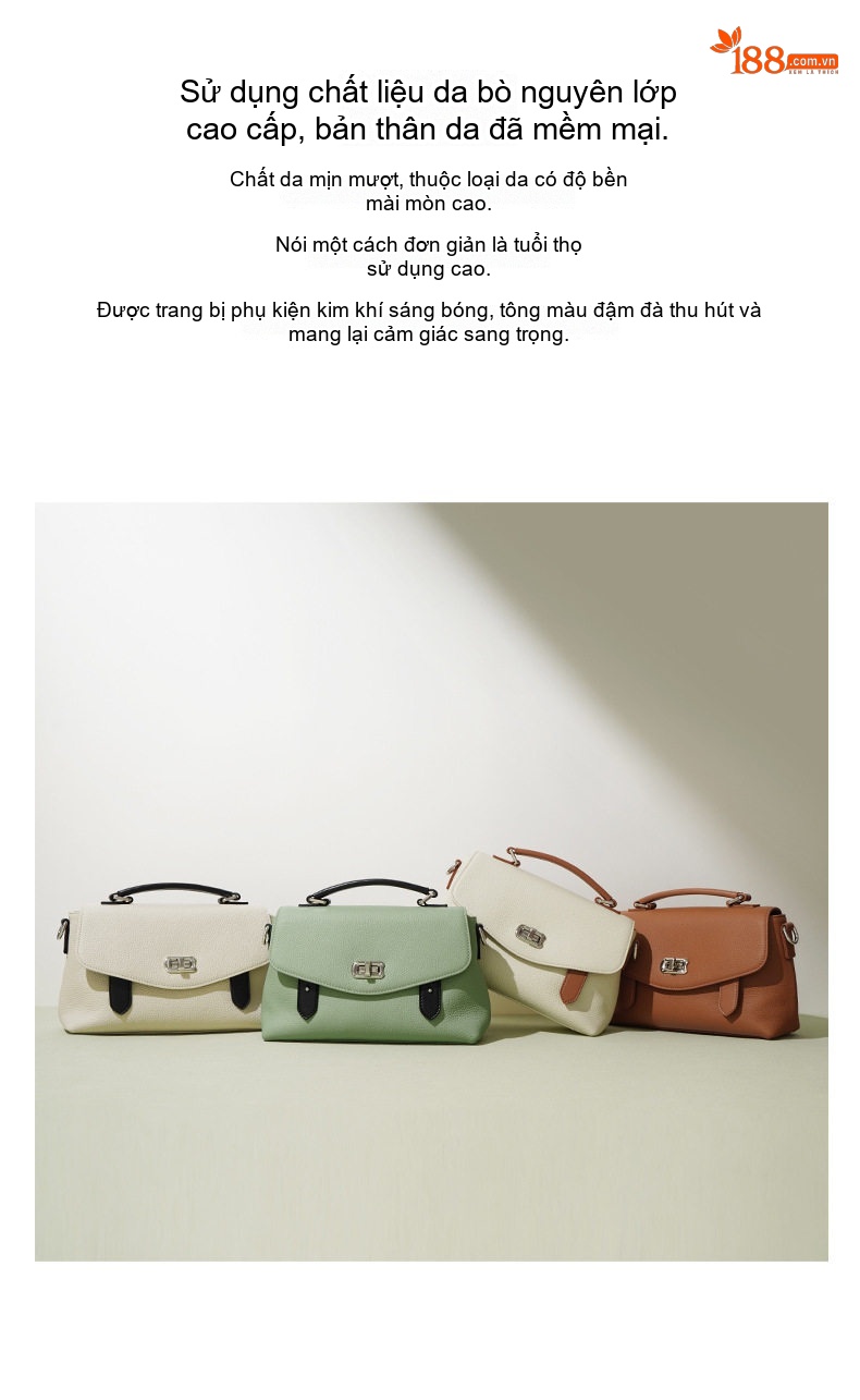 Túi Cambridge Nữ Da Bò Cao Cấp Size Nhỏ Đeo Vai, Xách Tay Màu Trắng Kem, Nâu, Đen chi tiết 3