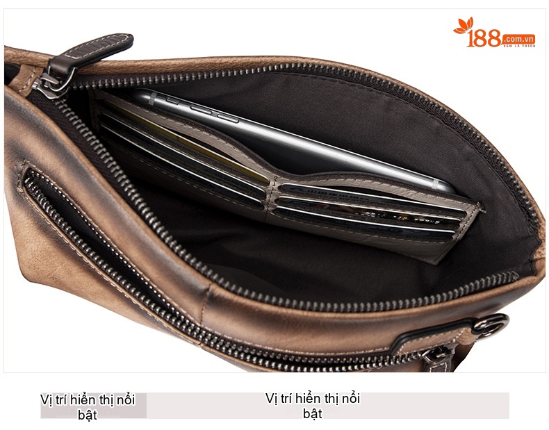 Túi Clutch Nam Da Bò Cầm Tay Khóa Zip Phong Cách Retro Công Sở Màu Nâu, Xanh Navy chi tiết 25