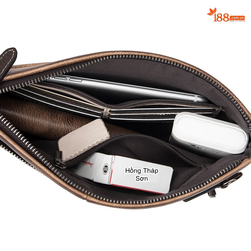 Túi Clutch Nam Da Bò Cầm Tay Khóa Zip Phong Cách Retro Công Sở Màu Nâu, Xanh Navy chi tiết 30
