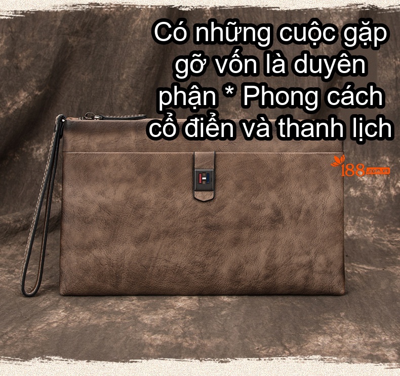 Túi Clutch Nam Da Bò Cầm Tay Khóa Zip Phong Cách Retro Công Sở Màu Nâu, Xanh Navy chi tiết 1