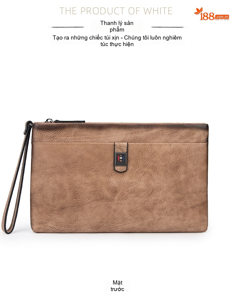 Túi Clutch Nam Da Bò Cầm Tay Khóa Zip Phong Cách Retro Công Sở Màu Nâu, Xanh Navy chi tiết 10