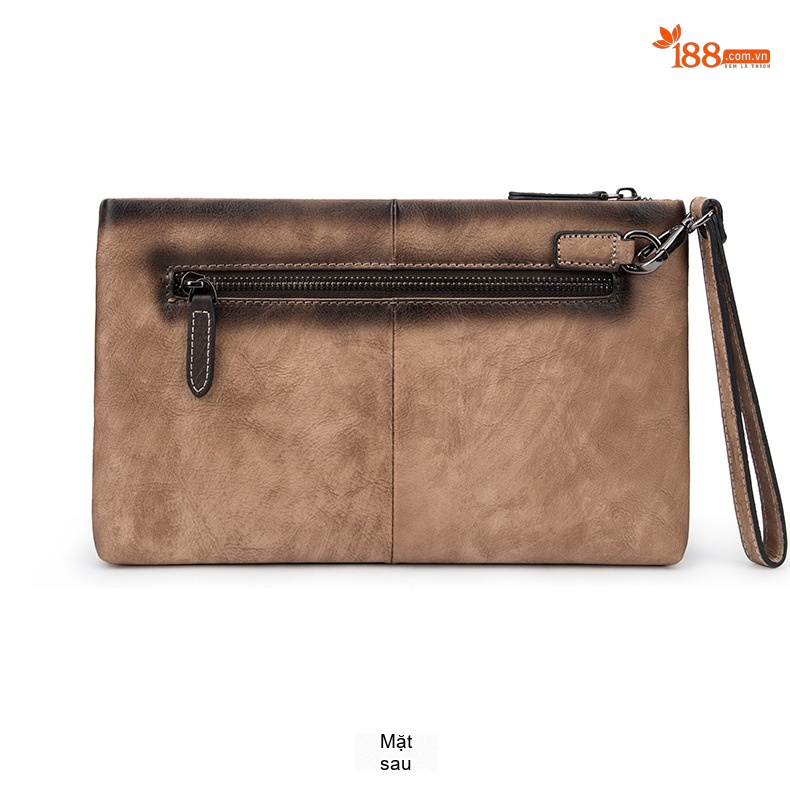 Túi Clutch Nam Da Bò Cầm Tay Khóa Zip Phong Cách Retro Công Sở Màu Nâu, Xanh Navy chi tiết 11