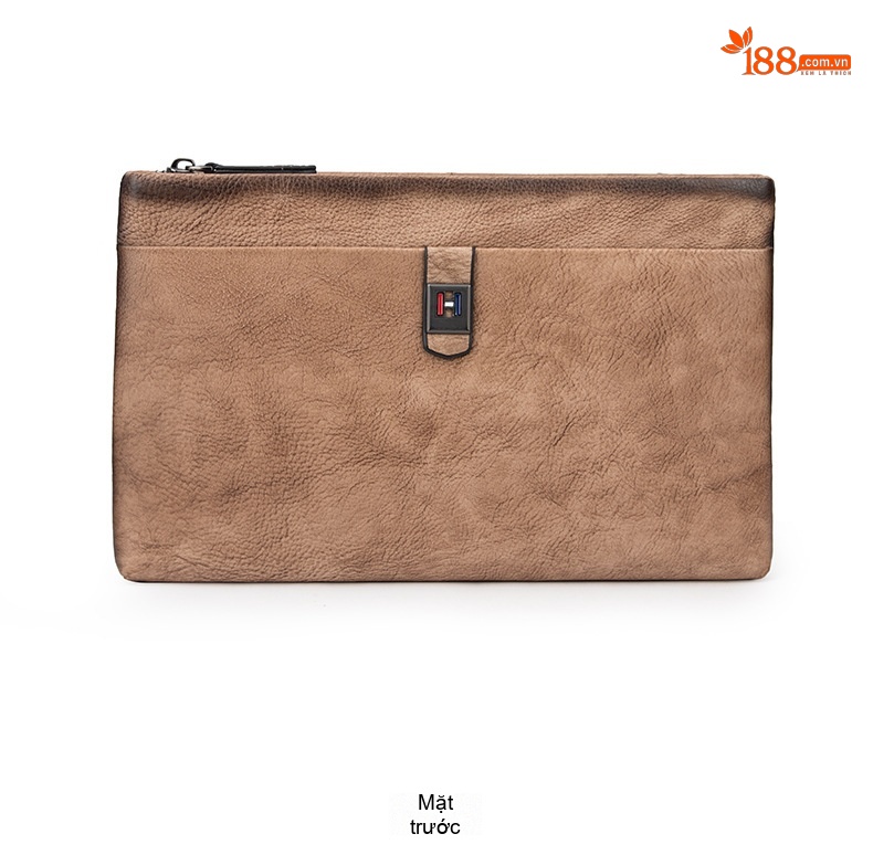 Túi Clutch Nam Da Bò Cầm Tay Khóa Zip Phong Cách Retro Công Sở Màu Nâu, Xanh Navy chi tiết 12