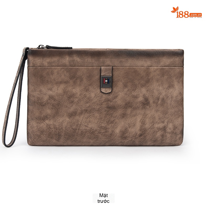 Túi Clutch Nam Da Bò Cầm Tay Khóa Zip Phong Cách Retro Công Sở Màu Nâu, Xanh Navy chi tiết 16