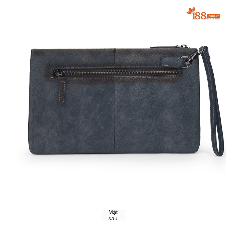 Túi Clutch Nam Da Bò Cầm Tay Khóa Zip Phong Cách Retro Công Sở Màu Nâu, Xanh Navy chi tiết 19
