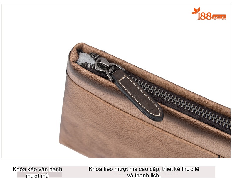 Túi Clutch Nam Da Bò Cầm Tay Khóa Zip Phong Cách Retro Công Sở Màu Nâu, Xanh Navy chi tiết 22