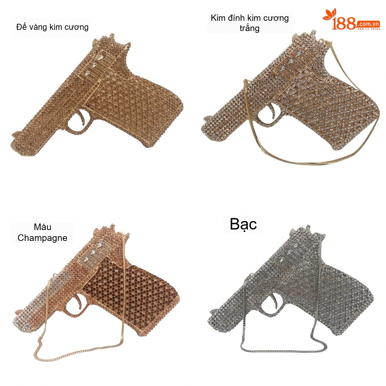 Túi Clutch/Ví Cầm Tay Dạ Tiệc Hình Súng Đính Đá Thời Trang Nam Nữ Màu Bạc, Vàng Đồng, Đen, Xanh... chi tiết 3