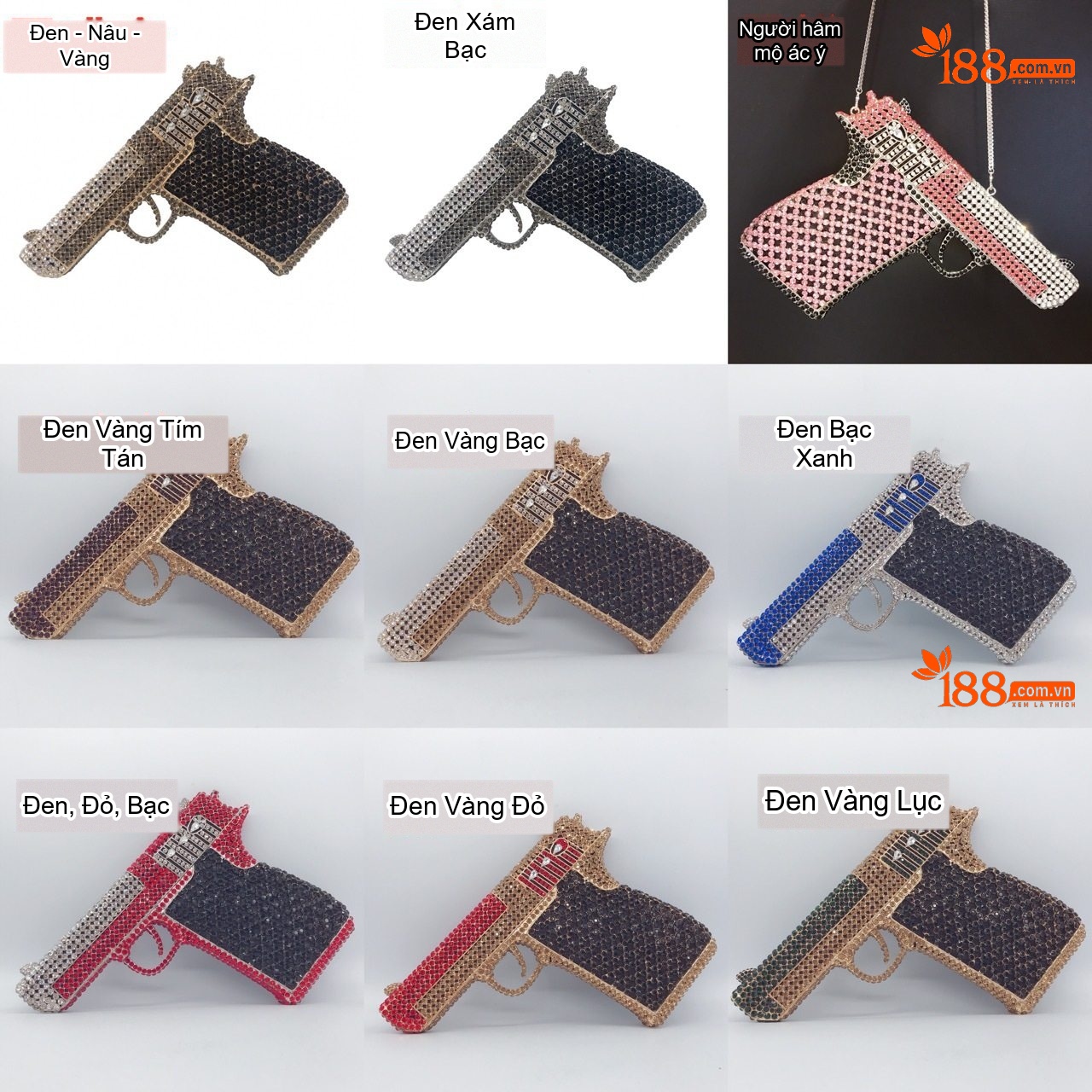 Túi Clutch/Ví Cầm Tay Dạ Tiệc Hình Súng Đính Đá Thời Trang Nam Nữ Màu Bạc, Vàng Đồng, Đen, Xanh... chi tiết 2