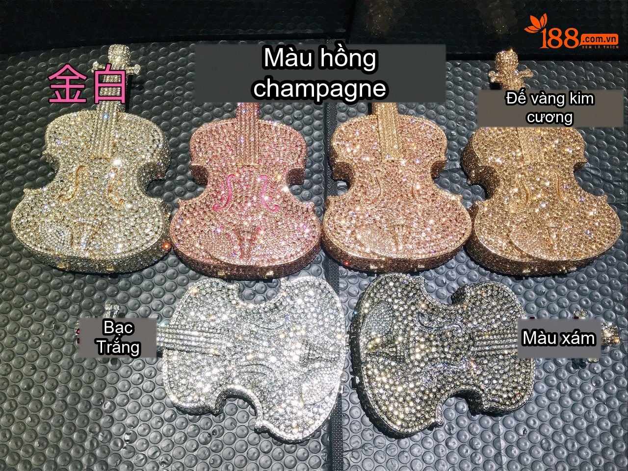 Túi Clutch/Ví Cầm Tay Dáng Đàn Violin Đính Đá Dự Tiệc Sang Trọng Màu Hồng, Xanh Lá, Vàng... chi tiết 1