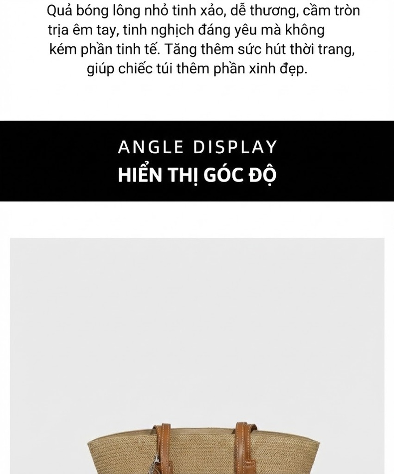 Túi Cói Đan Tay Nữ Thiết Kế Độc Đáo Phong Cách Bãi Biển Sức Chứa Lớn Màu Nâu, Be chi tiết 16