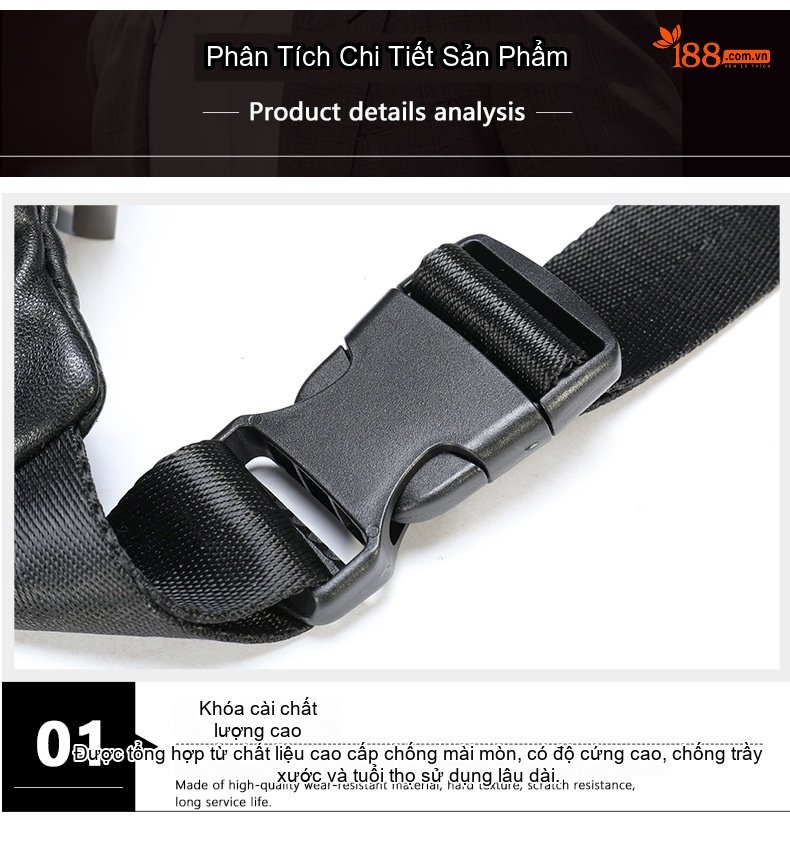 Túi Đeo Chéo/Bụng Nam Da Thật Đa Năng Phong Cách Hip Hop Màu Đen chi tiết 10