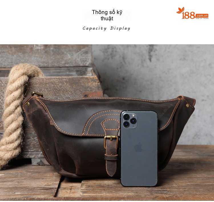 Túi Đeo Chéo/Bụng/Ngực Nam Da Bò Thật Phong Cách Retro chi tiết 3