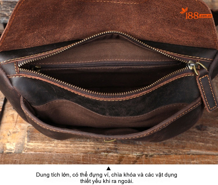 Túi Đeo Chéo/Bụng/Ngực Nam Da Bò Thật Phong Cách Retro chi tiết 5