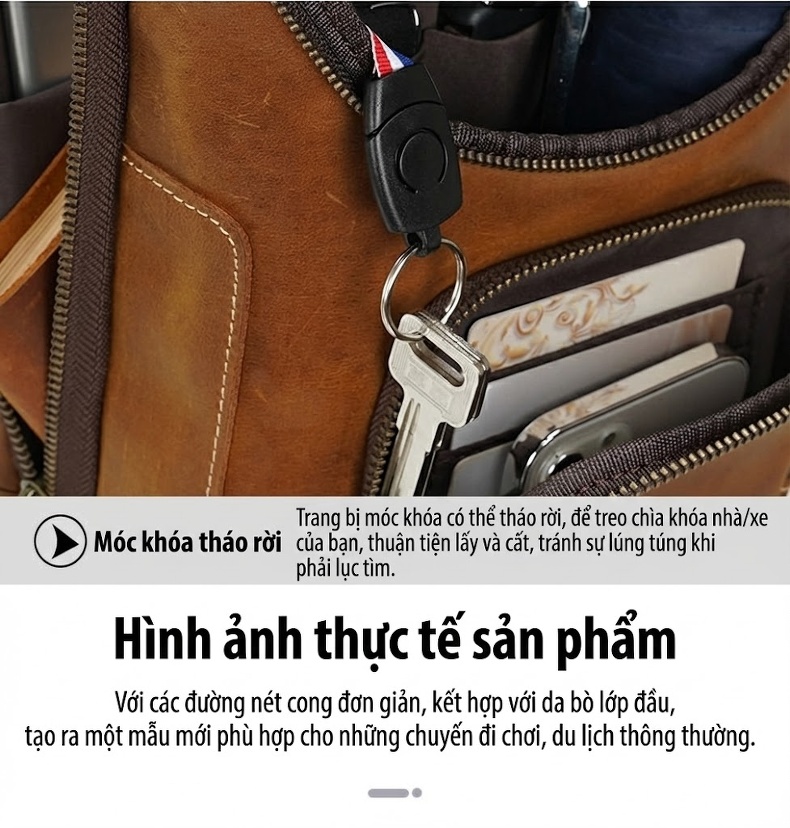 Túi Đeo Chéo/Đeo Ngực Nam Da Thật Phong Cách Retro Đựng Ipad 11 inch Màu Nâu, Nâu Đậm chi tiết 7