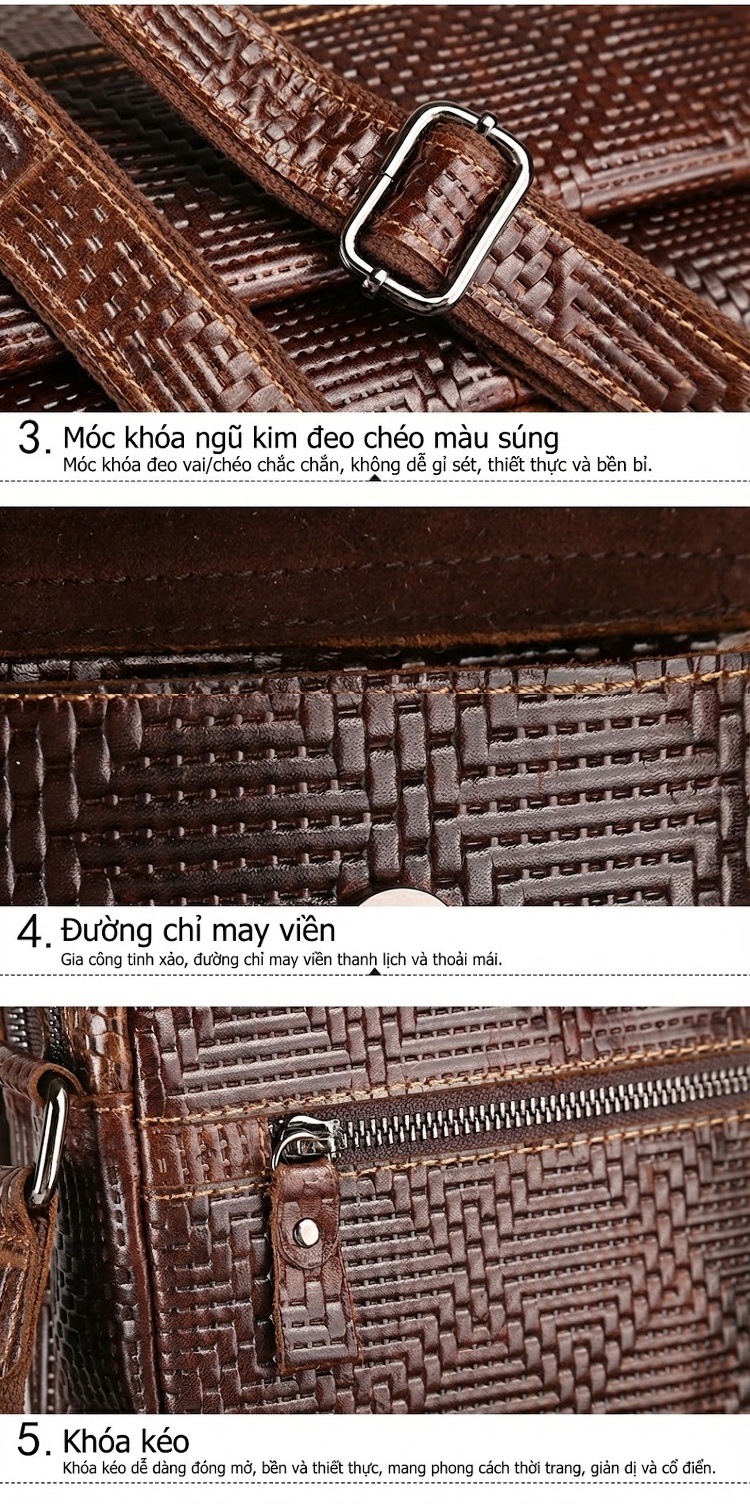 Túi Đeo Chéo/Đeo Vai Nam Da Bò Dầu Sáp Phong Cách Retro Công Sở Màu Nâu chi tiết 9
