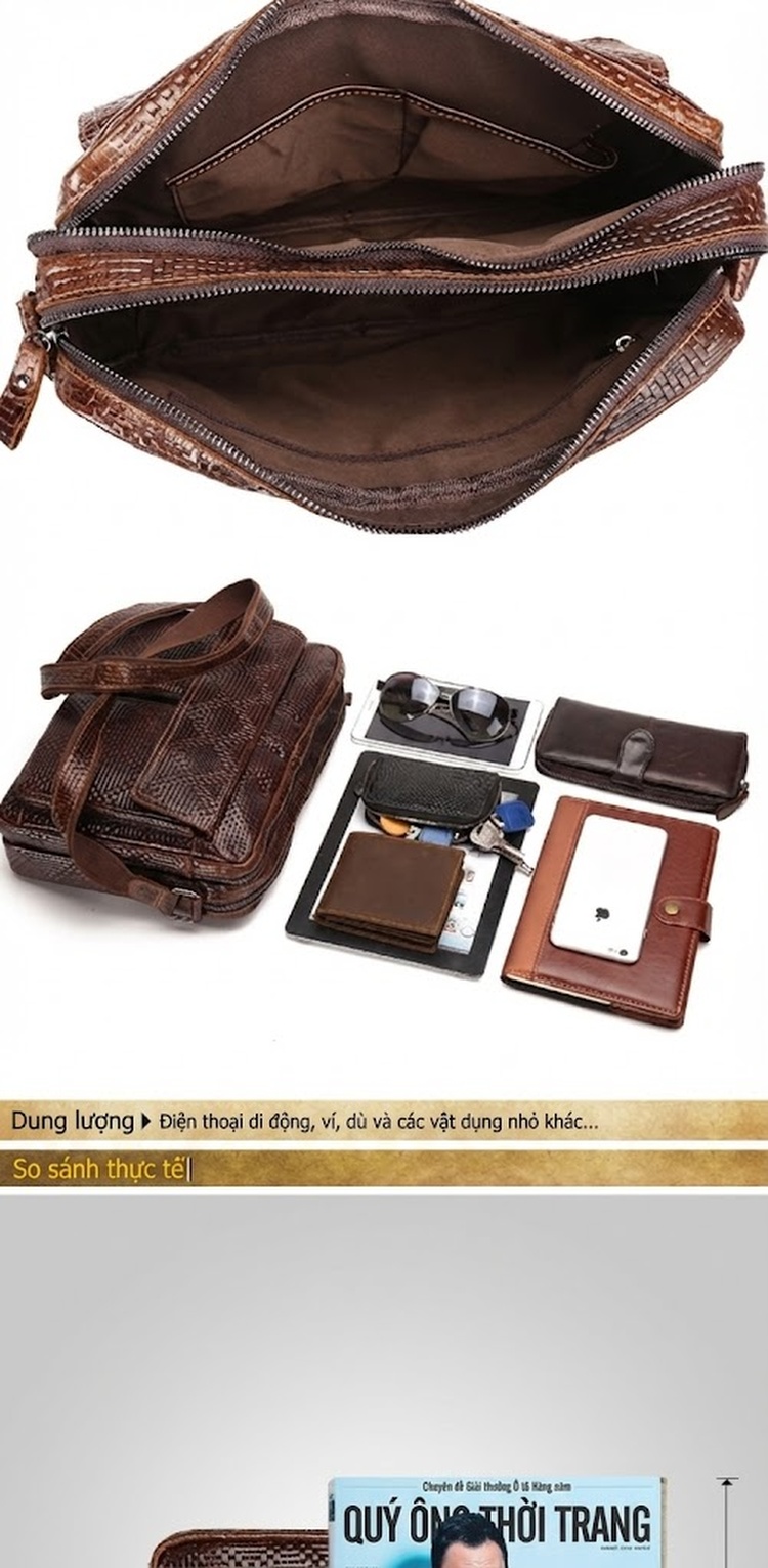Túi Đeo Chéo/Đeo Vai Nam Da Bò Dầu Sáp Phong Cách Retro Công Sở Màu Nâu chi tiết 2