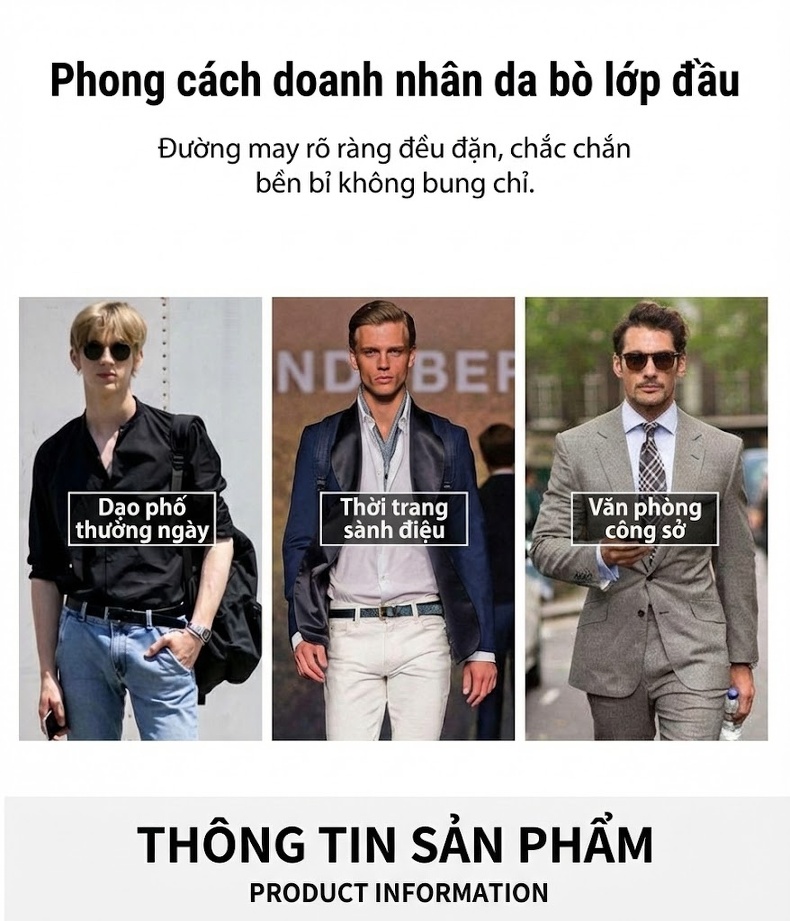 Túi Đeo Chéo/Đeo Vai Nam Da Bò Hình Trụ Tròn Phong Cách Công Sở Màu Đen chi tiết 6