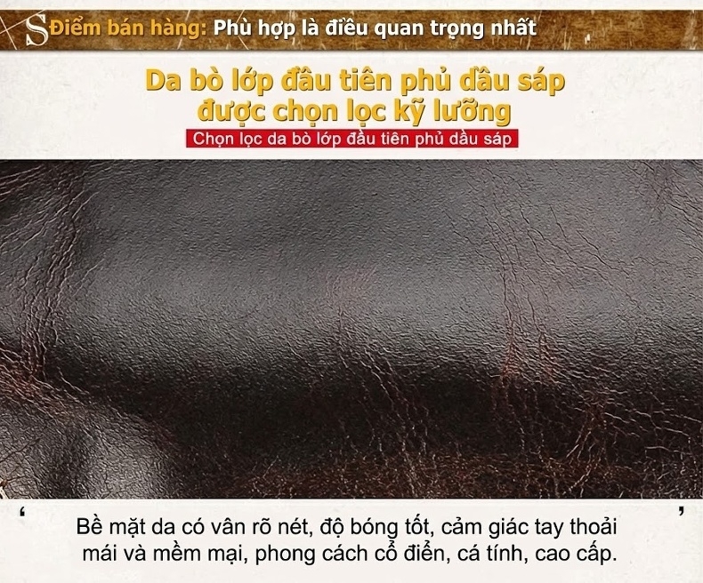 Túi Đeo Chéo/Đeo Vai Nam Da Bò Kiểu Âu Mỹ Retro Nhiều Ngăn Màu Nâu chi tiết 11