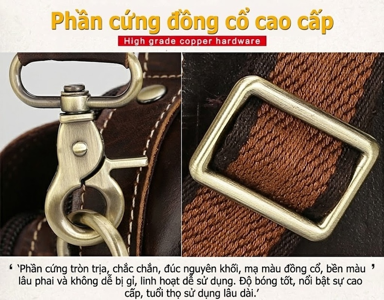 Túi Đeo Chéo/Đeo Vai Nam Da Bò Kiểu Âu Mỹ Retro Nhiều Ngăn Màu Nâu chi tiết 12