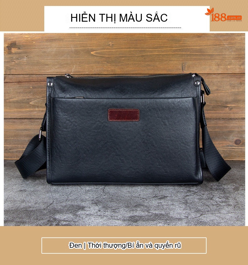 Túi Đeo Chéo/Đeo Vai Nam Da Bò Lớn, Phong Cách Casual Màu Đen chi tiết 10