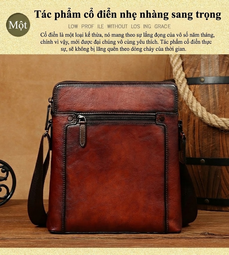Túi Đeo Chéo/Đeo Vai Nam Da Bò Thật Dáng Công Sở Cổ Điển Màu Nâu, Đen chi tiết 3