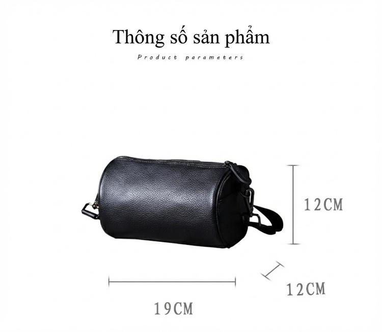 Túi Đeo Chéo/Đeo Vai Nam Da Bò Thủ Công Dáng Trống Nhỏ Phong Cách Thời Trang Màu Đen chi tiết 2