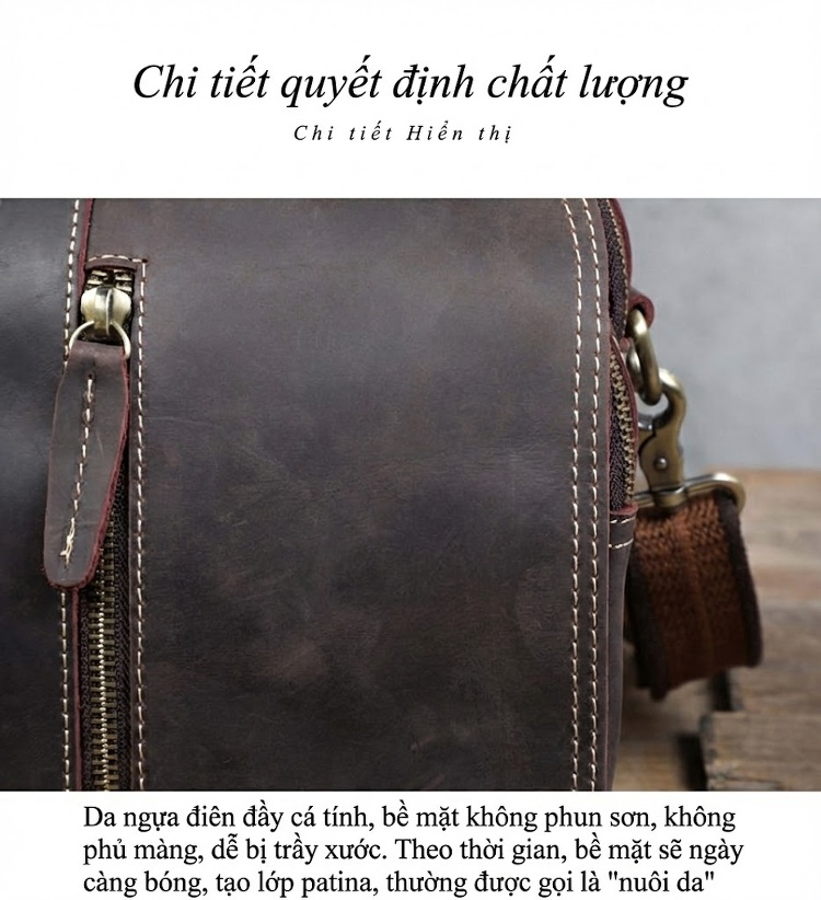 Túi Đeo Chéo/Đeo Vai Nam Da Bò Thủ Công Phong Cách Thanh Niên Màu Nâu chi tiết 13