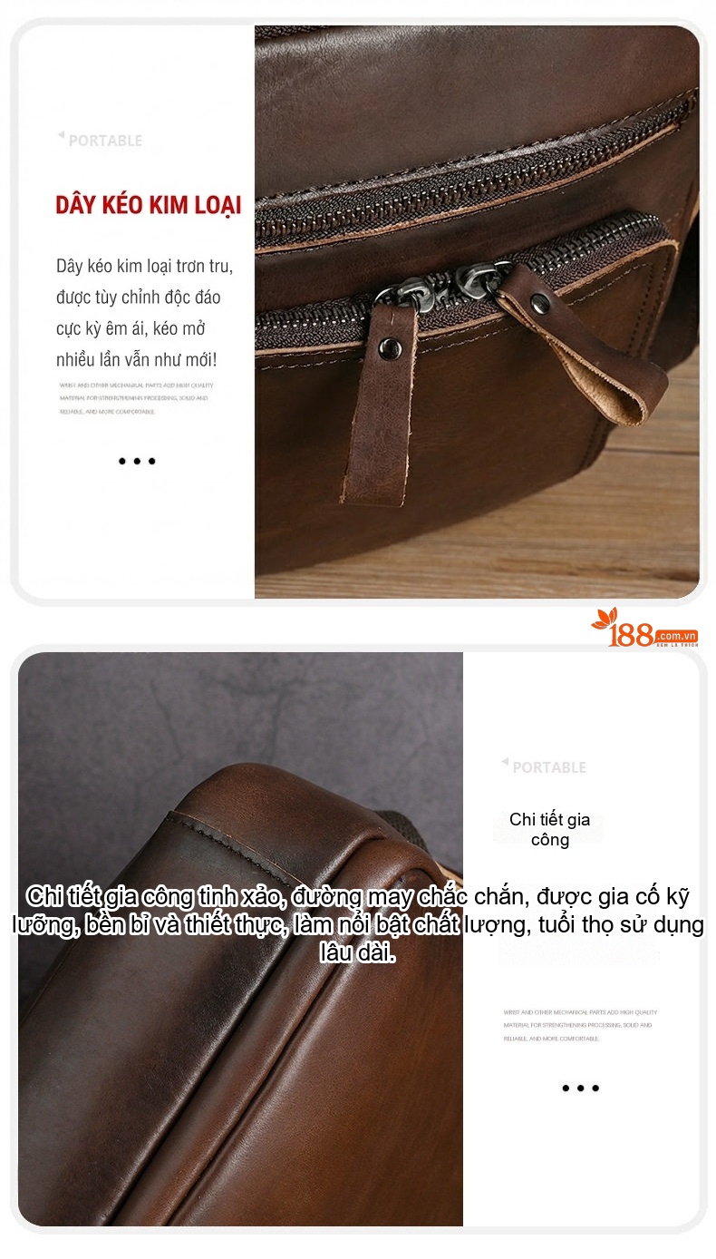 Túi Đeo Chéo/Đeo Vai Nam Da Thật Đa Năng Phong Cách Retro Màu Nâu, Đen chi tiết 12