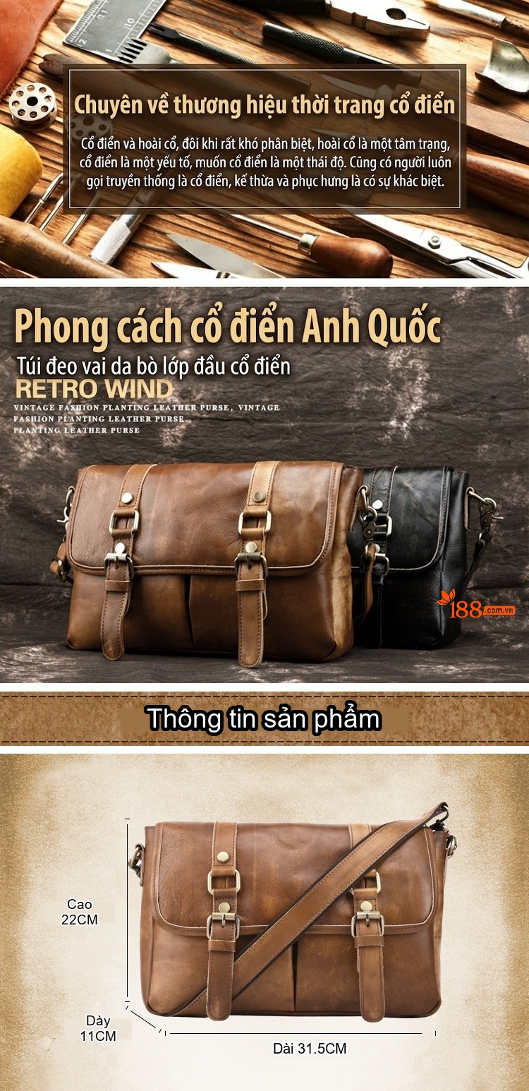 Túi Đeo Chéo/Đeo Vai Nam Da Thật Phong Cách Công Sở Màu Nâu, Đen chi tiết 1