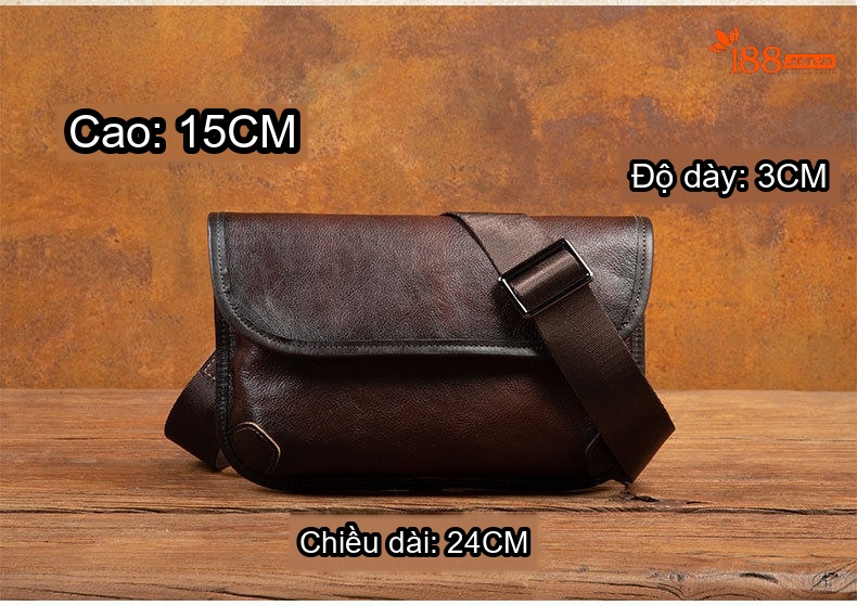 Túi Đeo Chéo/Đeo Vai Nam Da Thật Phong Cách Retro Màu Nâu Đậm, Nâu Vừa chi tiết 8