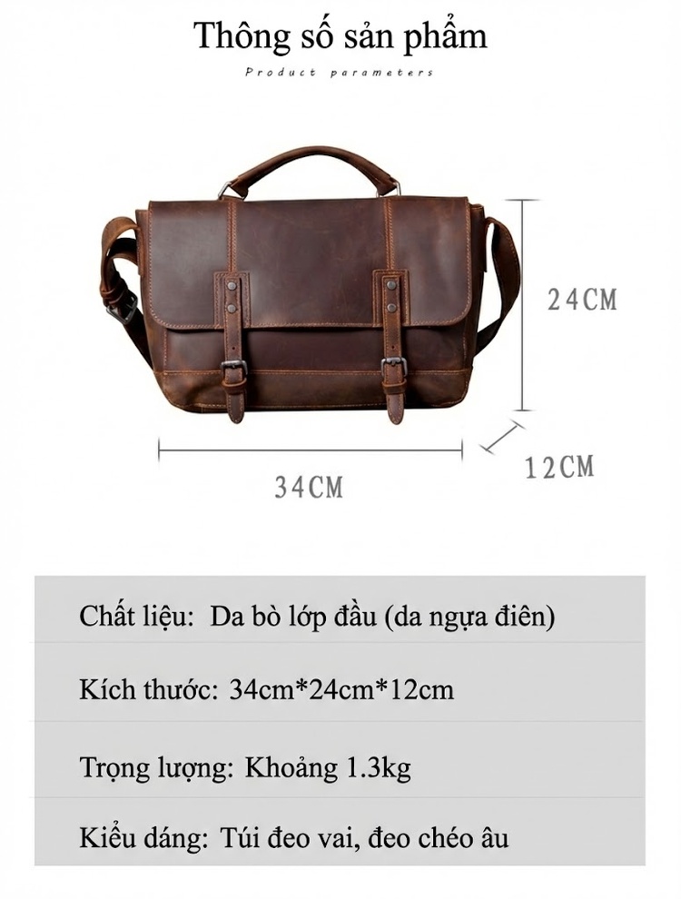 Túi Đeo Chéo/Đeo Vai Nam Nữ Da Bò Thật Phong Cách Retro chi tiết 1