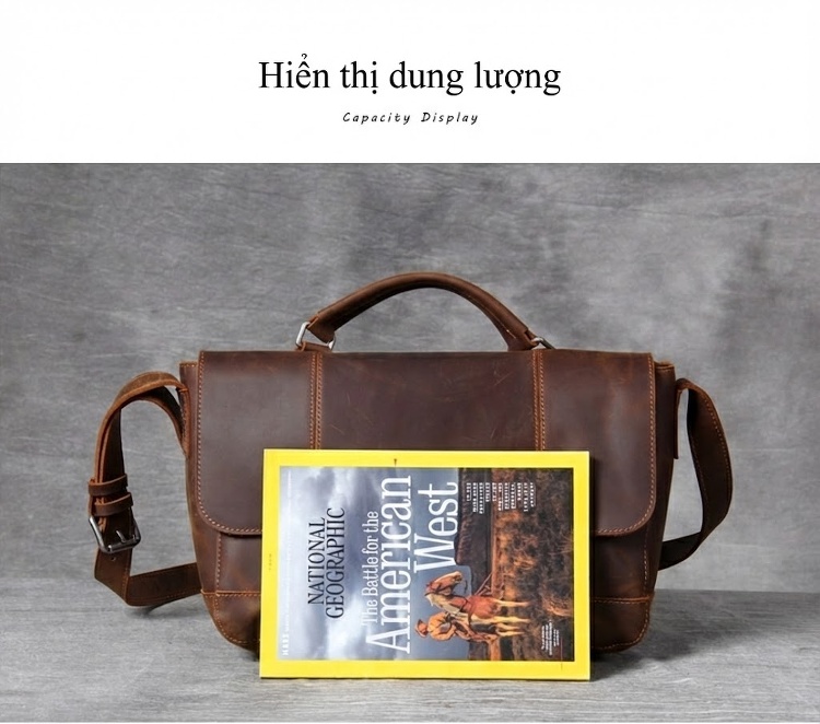Túi Đeo Chéo/Đeo Vai Nam Nữ Da Bò Thật Phong Cách Retro chi tiết 13