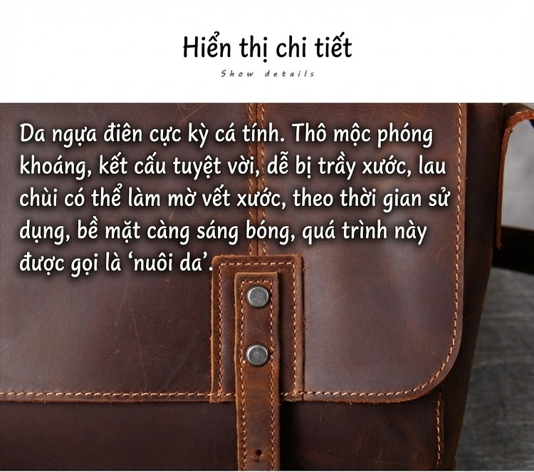 Túi Đeo Chéo/Đeo Vai Nam Nữ Da Bò Thật Phong Cách Retro chi tiết 15
