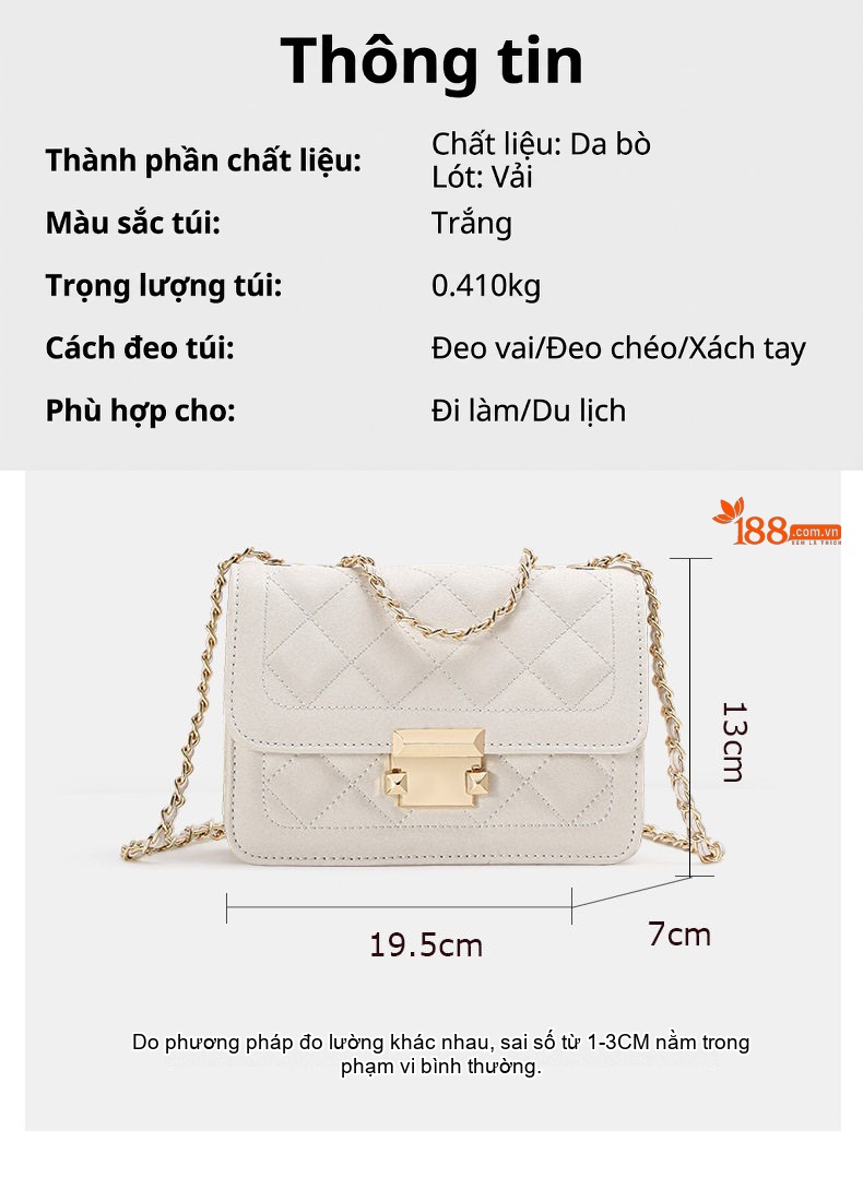 Túi Đeo Chéo/Đeo Vai Nữ Da Bò Dây Xích Phong Cách Thời Trang Màu Trắng chi tiết 3