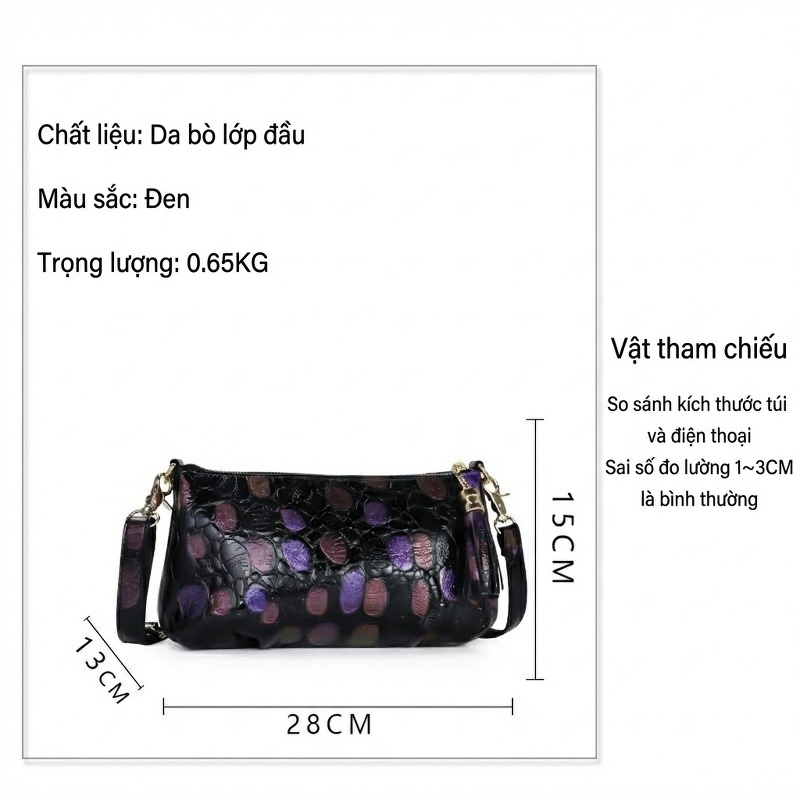 Túi Đeo Chéo/Đeo Vai Nữ Da Bò Nguyên Miếng Đựng Vừa Ipad Phong Cách Casual Màu Đen