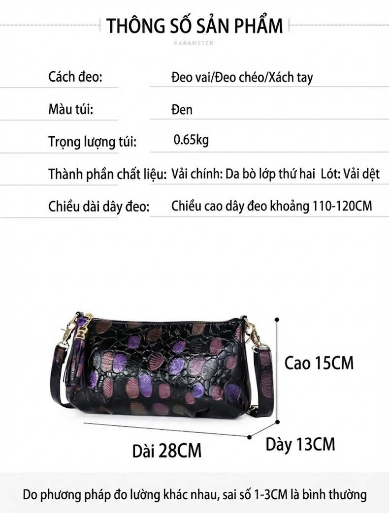 Túi Đeo Chéo/Đeo Vai Nữ Da Bò Nguyên Miếng Đựng Vừa Ipad Phong Cách Casual Màu Đen chi tiết 5