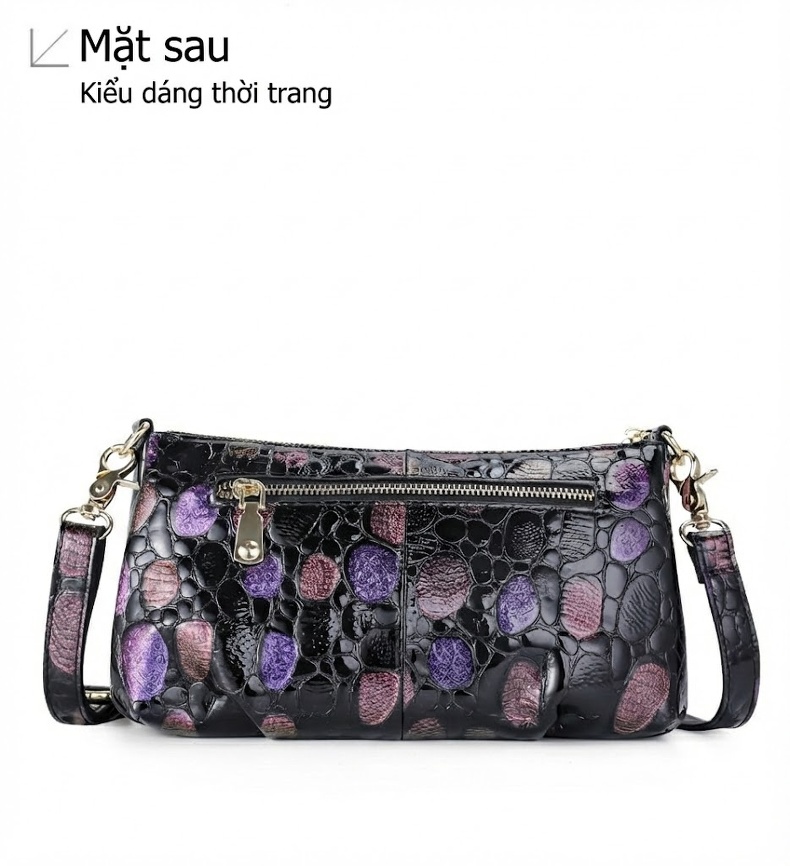 Túi Đeo Chéo/Đeo Vai Nữ Da Bò Nguyên Miếng Đựng Vừa Ipad Phong Cách Casual Màu Đen chi tiết 15
