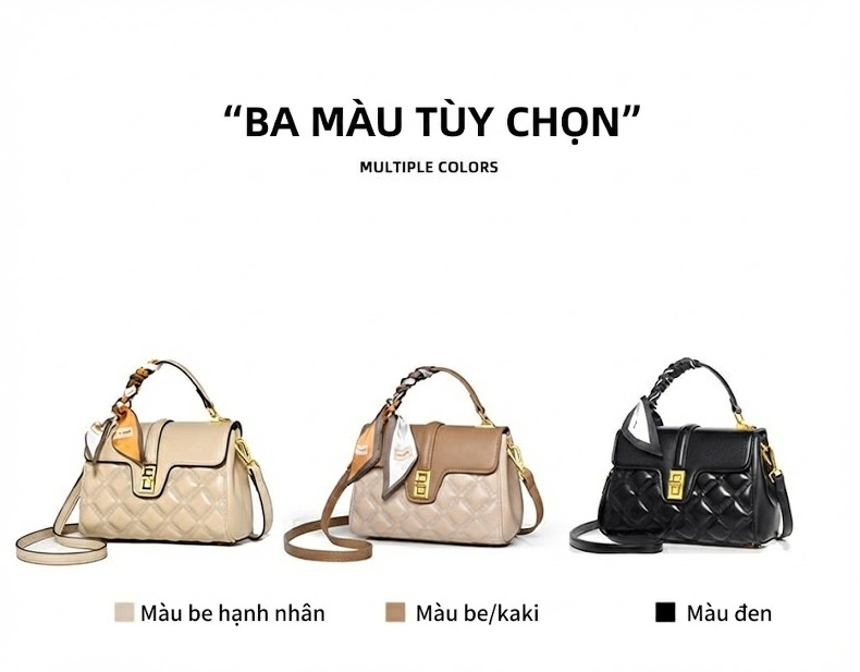 Túi Đeo Chéo/Đeo Vai Nữ Da Bóng Form Hộp Chữ Nhật Lớn Màu Kem, Đen, Nâu chi tiết 3