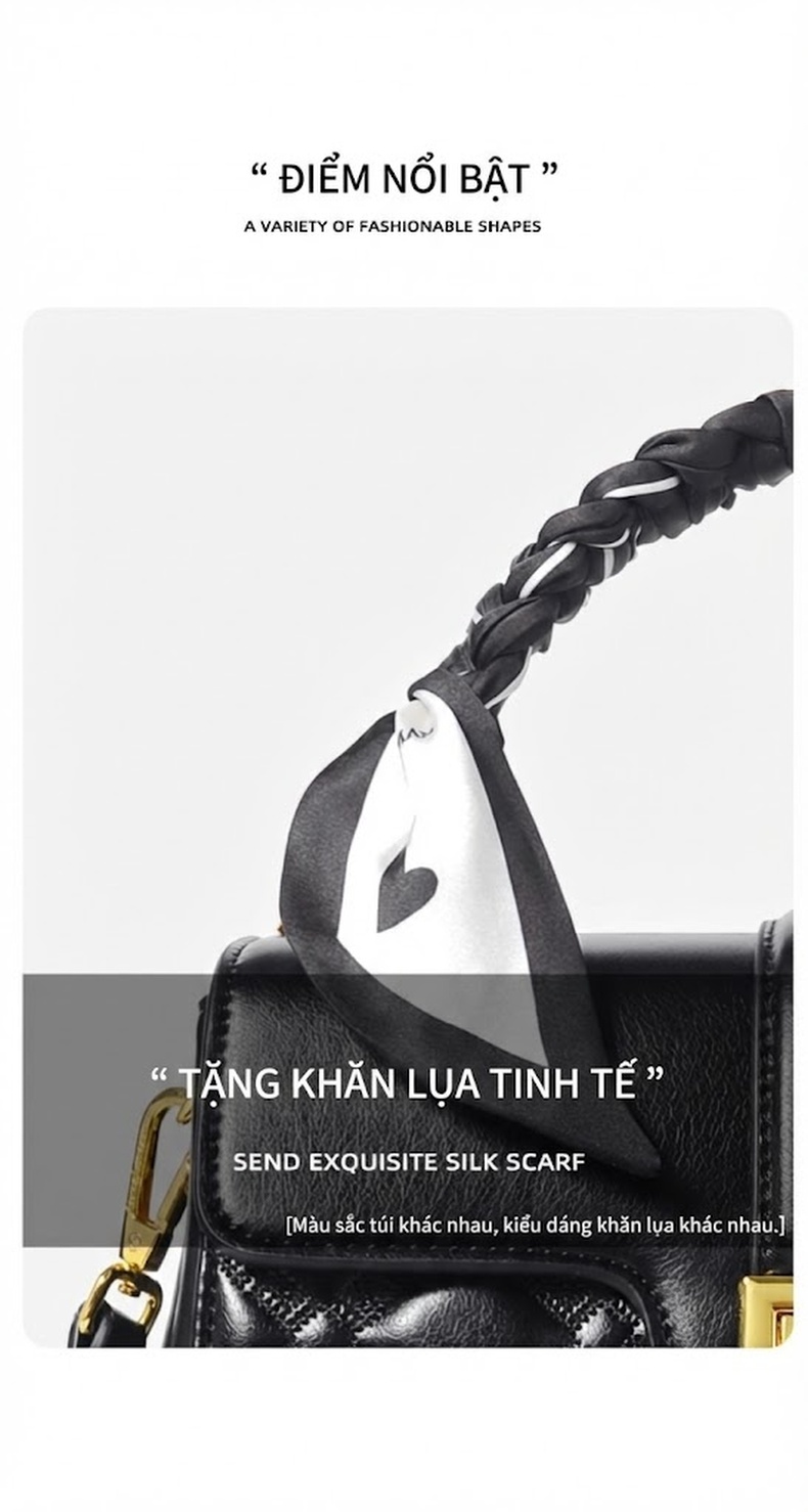 Túi Đeo Chéo/Đeo Vai Nữ Da Bóng Form Hộp Chữ Nhật Lớn Màu Kem, Đen, Nâu chi tiết 11