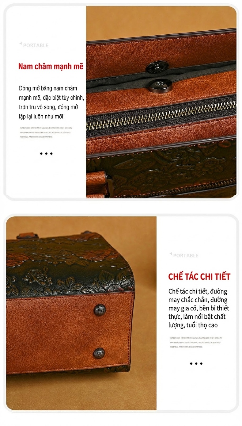 Túi Đeo Chéo/Đeo Vai Nữ Da PU Hoạ Tiết Hoa Vintage Màu Nâu, Xám, Đen chi tiết 13