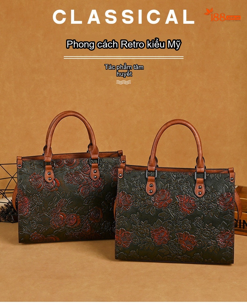 Túi Đeo Chéo/Đeo Vai Nữ Da PU Hoạ Tiết Hoa Vintage Màu Nâu, Xám, Đen chi tiết 1