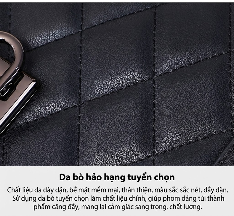 Túi Đeo Chéo/Đeo Vai Nữ Da Thật Dáng Hộp Chữ Nhật Quai Xích Phong Cách Cao Cấp Màu Đen chi tiết 4