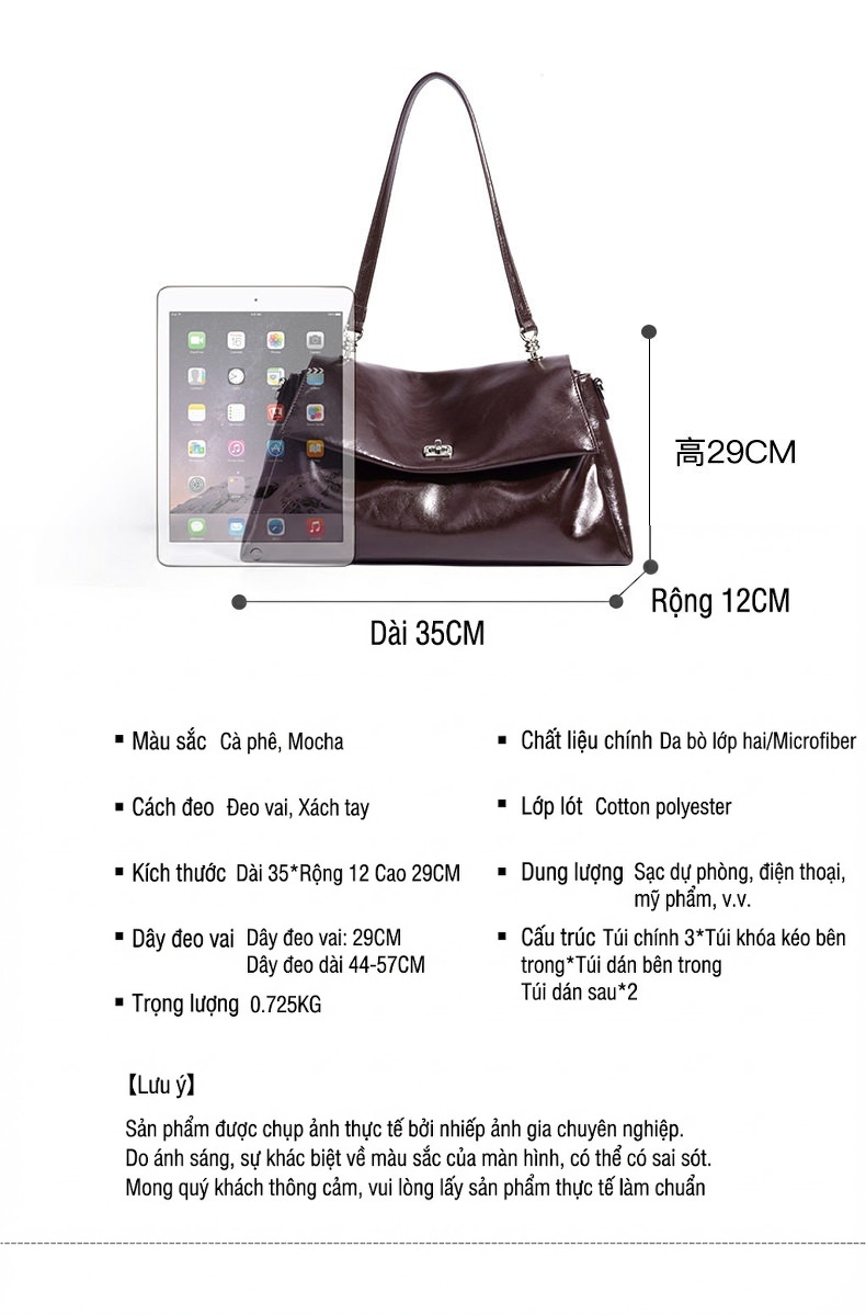 Túi Đeo Chéo/Đeo Vai Nữ Da Thật Sức Chứa Lớn Phong Cách Tối Giản Màu Nâu Đỏ chi tiết 7