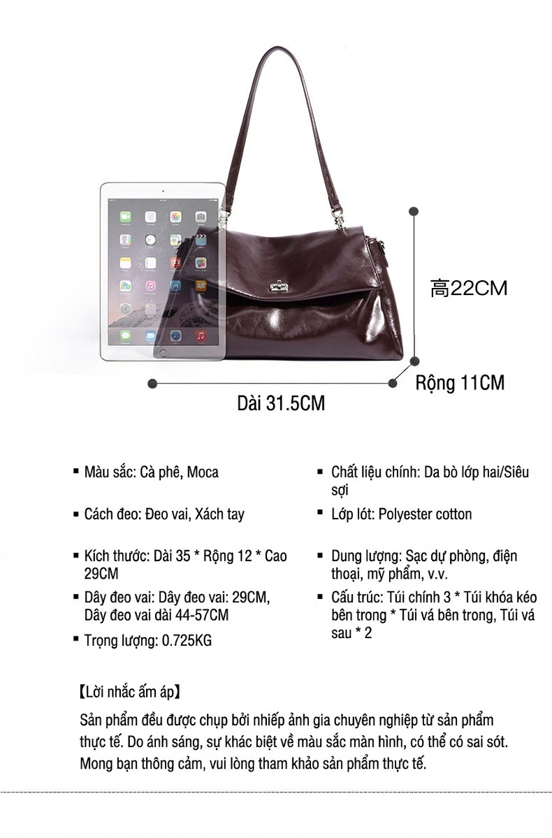 Túi Đeo Chéo/Đeo Vai Nữ Da Thật Sức Chứa Lớn Phong Cách Tối Giản Màu Nâu Đỏ chi tiết 20
