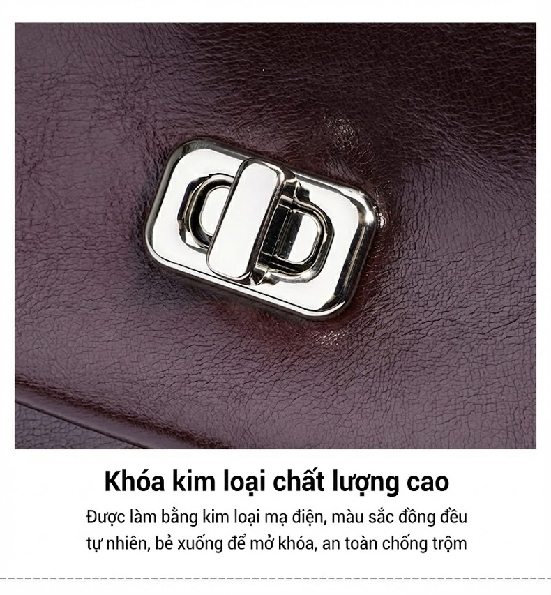 Túi Đeo Chéo/Đeo Vai Nữ Da Thật Sức Chứa Lớn Phong Cách Tối Giản Màu Nâu Đỏ chi tiết 12
