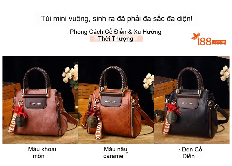 Túi Đeo Chéo/Đeo Vai Nữ Dáng Thùng Quai Xách Bện Phong Cách Thời Trang Màu Nâu, Hồng chi tiết 2