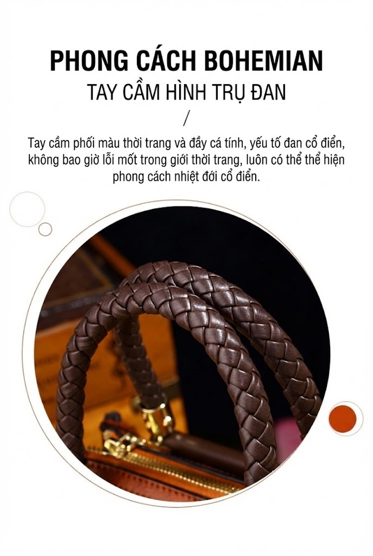 Túi Đeo Chéo/Đeo Vai Nữ Dáng Thùng Quai Xách Bện Phong Cách Thời Trang Màu Nâu, Hồng chi tiết 4