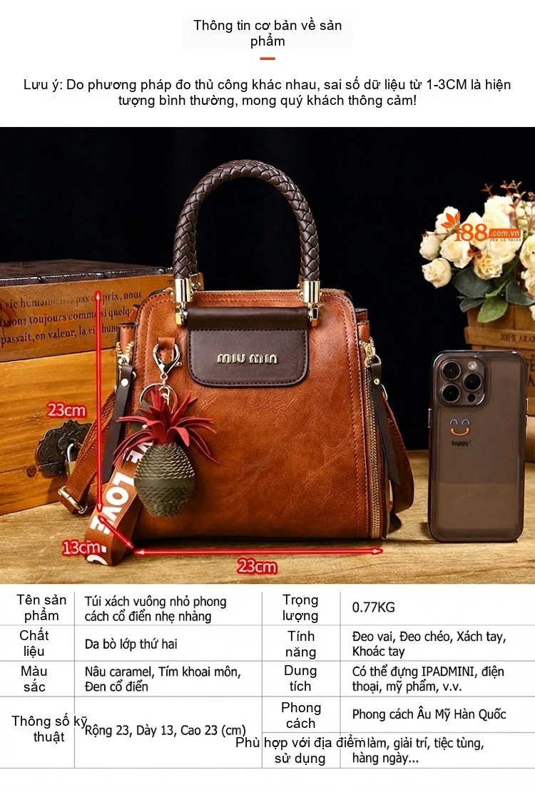 Túi Đeo Chéo/Đeo Vai Nữ Dáng Thùng Quai Xách Bện Phong Cách Thời Trang Màu Nâu, Hồng chi tiết 8