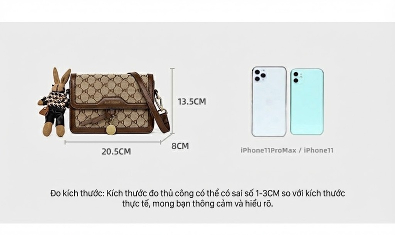 Túi Đeo Chéo/Đeo Vai Nữ Hình Hộp Chữ Nhật Họa Tiết Chữ D và V Màu Nâu chi tiết 2
